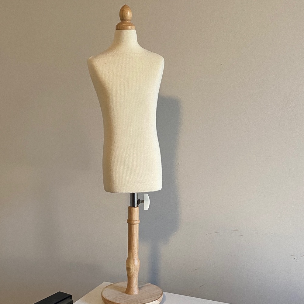 Adjustable Female Dress Form Mannequin - Cream Torso, Wood Base